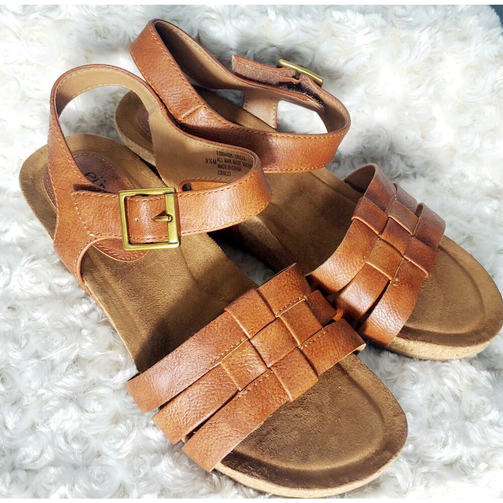 Euro Soft By Soft Womens Brown Wedge Stappy Sandal Size 9.5 Lightweight Travel